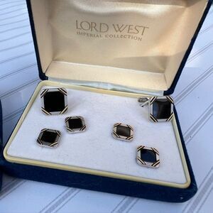 Lord West Vintage Black and Gold Hexagonal Cuff Links Set